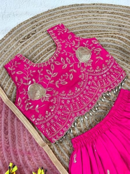 Impressive Pink Designer Sindur Silk Lehenga Set with Net Silk Dupatta At Wholesale Rate Girls Wear