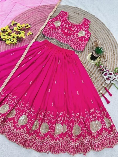 Impressive Pink Designer Sindur Silk Lehenga Set with Net Silk Dupatta At Wholesale Rate Girls Wear