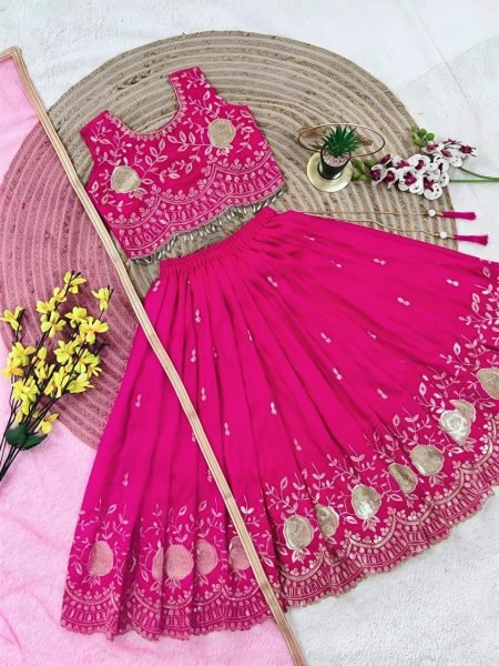 Impressive Pink Designer Sindur Silk Lehenga Set with Net Silk Dupatta At Wholesale Rate Girls Wear
