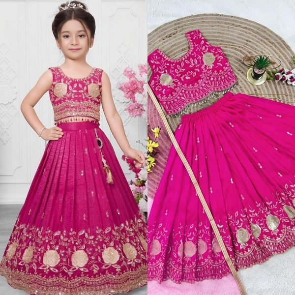 Impressive Pink Designer Sindur Silk Lehenga Set with Net Silk Dupatta At Wholesale Rate Girls Wear