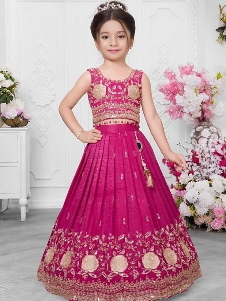Impressive Pink Designer Sindur Silk Lehenga Set with Net Silk Dupatta At Wholesale Rate Girls Wear