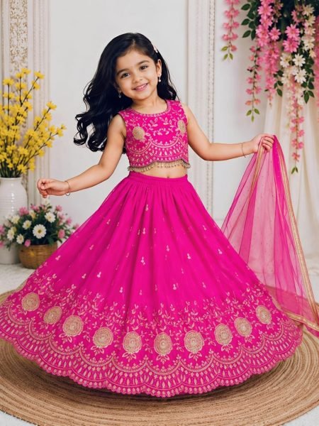 Impressive Pink Designer Sindur Silk Lehenga Set with Net Silk Dupatta At Wholesale Rate Girls Wear