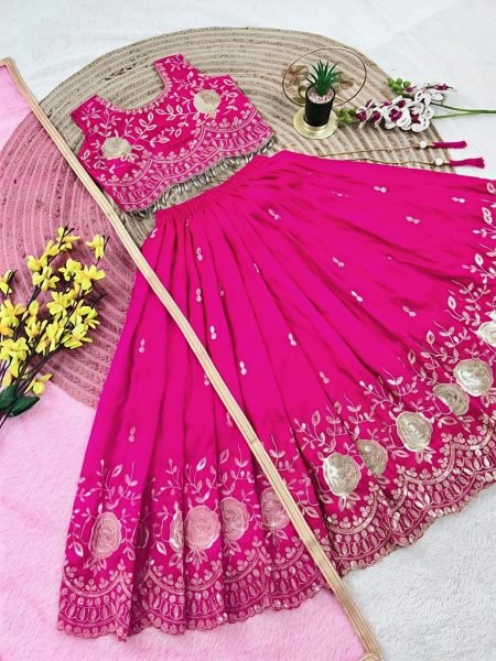 Impressive Pink Designer Sindur Silk Lehenga Set with Net Silk Dupatta At Wholesale Rate Girls Wear
