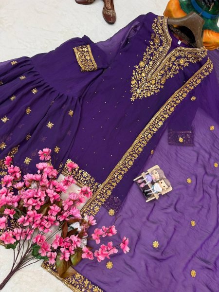 Impressive Purple NC Moss Silk Top Sharara Dupatta Set with Heavy Embroidery  Ready To Wear Collection