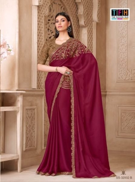 Impressive Rani Pink Premium Silver Screen Saree Collection with Stylish Fabric Finish Silk Sarees Wholesale