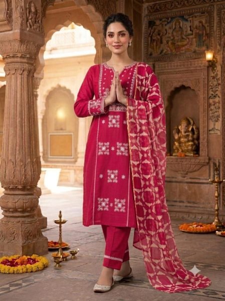 Impressive Rani Pink Slub Cotton Kurta Set with 3/4 Sleeves for Summer Collection Cotton Kurtis Wholesale