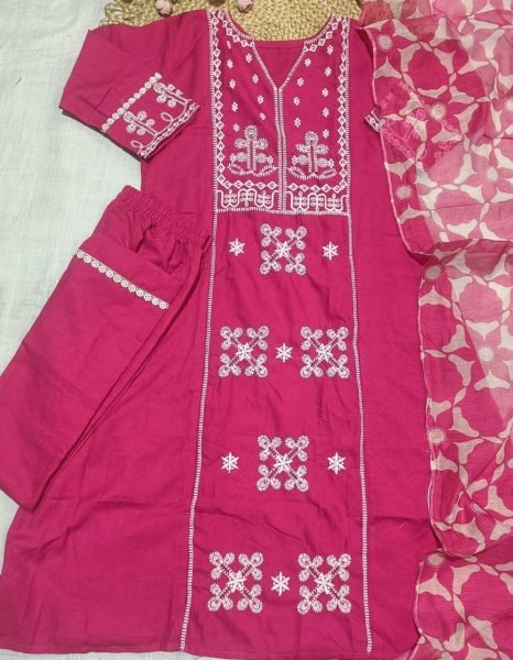 Impressive Rani Pink Slub Cotton Kurta Set with 3/4 Sleeves for Summer Collection Cotton Kurtis Wholesale