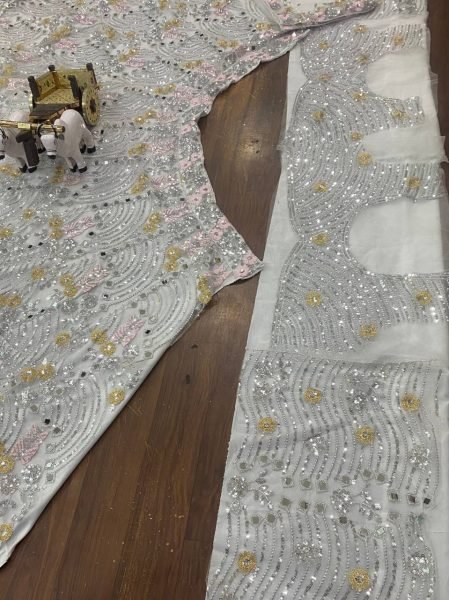 Impressive White Mirror Embroidered Lehenga Set with 4 Meter Flair at Wholesale Rate Bridal Lehenga Choli
