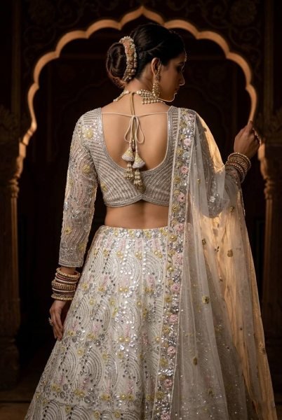 Impressive White Mirror Embroidered Lehenga Set with 4 Meter Flair at Wholesale Rate Bridal Lehenga Choli