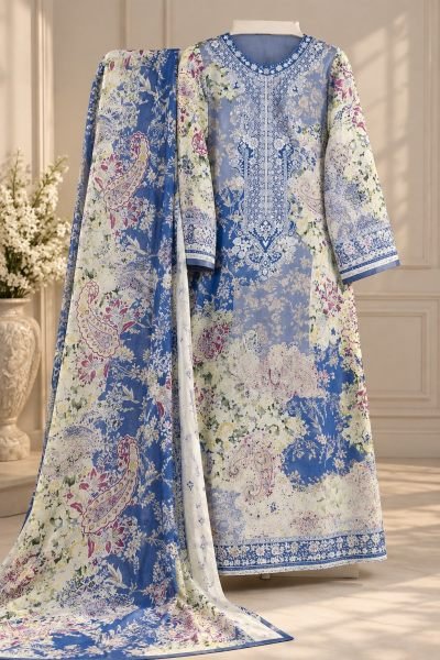 Impressive White Pakistani Lawn Suit Set with Printed Work and Lawn Bottom For Festival Pakistani Suits Wholesale