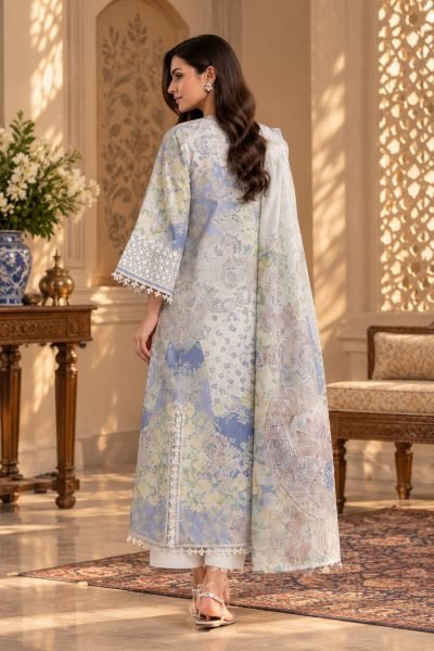 Impressive White Pakistani Lawn Suit Set with Printed Work and Lawn Bottom For Festival Pakistani Suits Wholesale