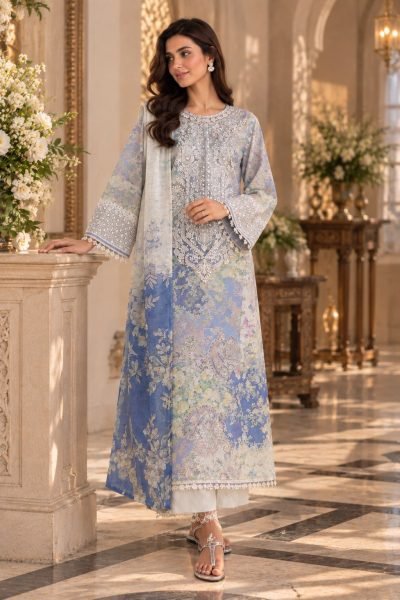 Impressive White Pakistani Lawn Suit Set with Printed Work and Lawn Bottom For Festival Pakistani Suits Wholesale
