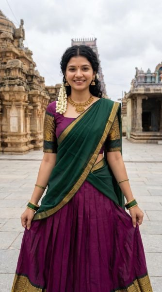 Impressive Wine South Indian Kanchi Cotton Lehenga Set with Traditional Zari Weaving Half Saree Lehenga