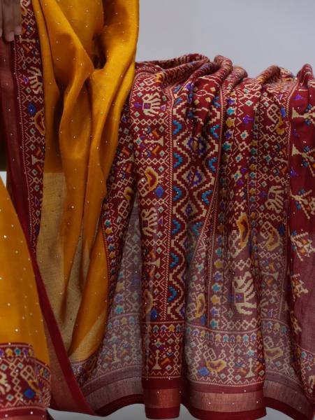Impressive Yellow Mull Cotton Patola Print Saree with Sirovski Diamond And Zari Border  Cotton Sarees Wholesale