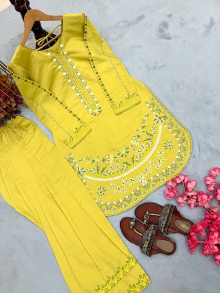 Impressive Yellow Short Kurti Cod set Collection For Bulk Discount Wholesaler  Ready To Wear Collection