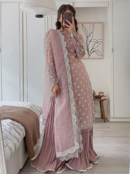 In Lowest Price Real Mirror Fox Georgette Plazzo Suits  