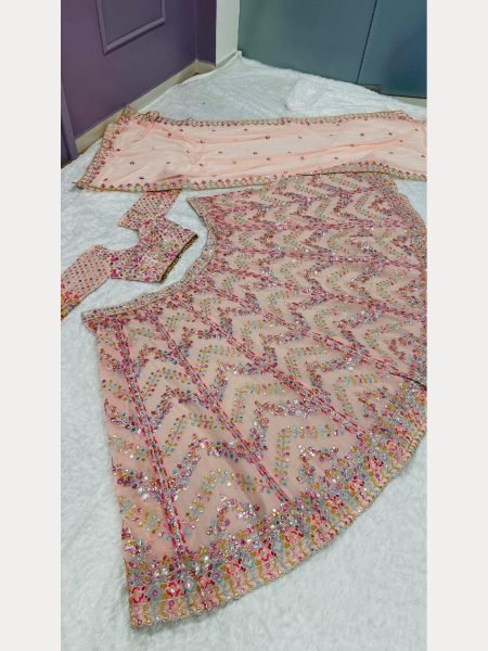 In New Design Faux Georgette Lehenga Choli With Zari And Thread Work  Designer Lehenga Choli