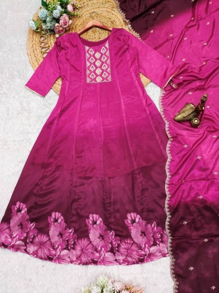 Indian Heavy Embroidery Chinon Anarkali Kurta With Beautiful Dupatta For Women Anarkali Kurtis 
