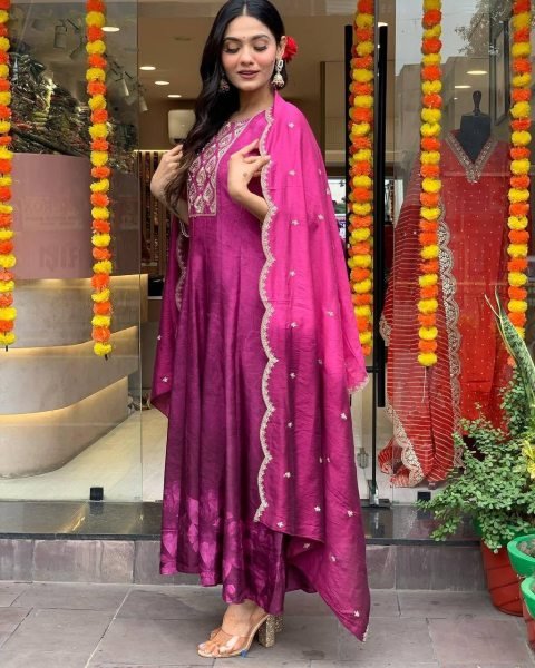 Indian Heavy Embroidery Chinon Anarkali Kurta With Beautiful Dupatta For Women Anarkali Kurtis 