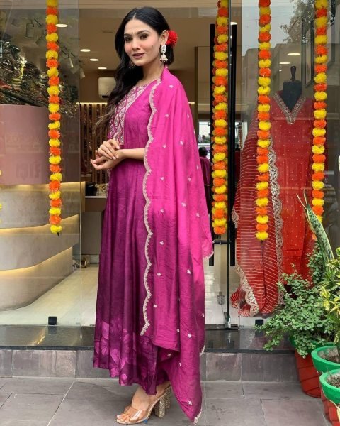 Indian Heavy Embroidery Chinon Anarkali Kurta With Beautiful Dupatta For Women Anarkali Kurtis 