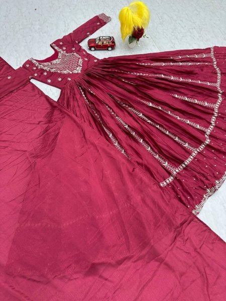 Indian Red Long Anarkali Flared Gown With Dupatta  Traditional Party Wear Dress for Girls Anarkali Kurtis 