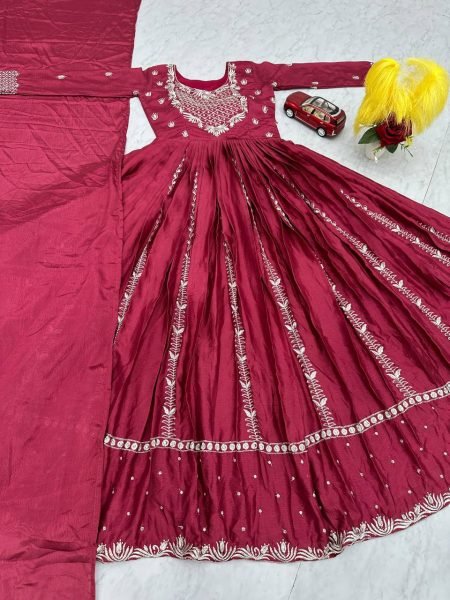 Indian Red Long Anarkali Flared Gown With Dupatta  Traditional Party Wear Dress for Girls Anarkali Kurtis 