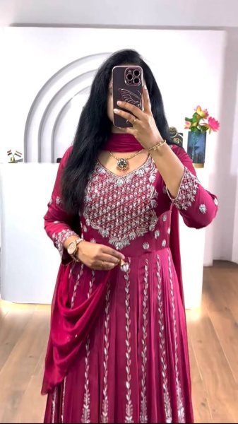 Indian Red Long Anarkali Flared Gown With Dupatta  Traditional Party Wear Dress for Girls Anarkali Kurtis 