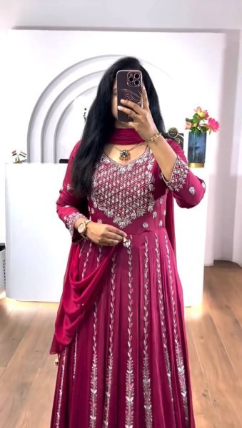 Indian Red Long Anarkali Flared Gown With Dupatta  Traditional Party Wear Dress for Girls Anarkali Kurtis 