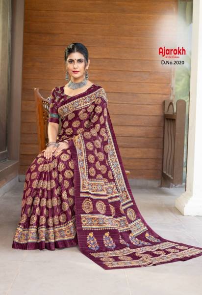 Indian Traditional Ajrakh Print Saree At Wholesale Rates Printed Cotton Sarees Wholesale