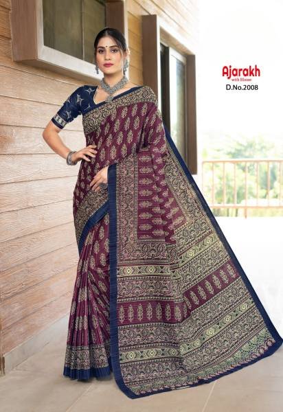 Indian Traditional Ajrakh Print Saree At Wholesale Rates Printed Cotton Sarees Wholesale