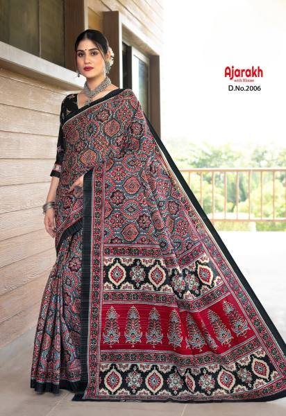 Indian Traditional Ajrakh Print Saree At Wholesale Rates Printed Cotton Sarees Wholesale