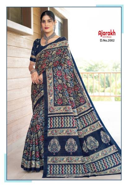 Indian Traditional Ajrakh Print Saree At Wholesale Rates Printed Cotton Sarees Wholesale