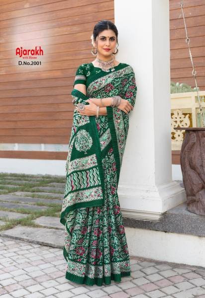 Indian Traditional Ajrakh Print Saree At Wholesale Rates Printed Cotton Sarees Wholesale