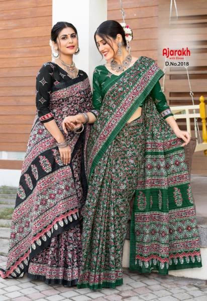 Indian Traditional Ajrakh Print Saree At Wholesale Rates Printed Cotton Sarees Wholesale