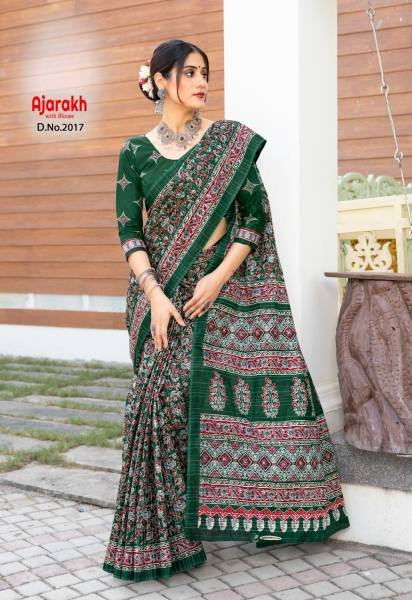 Indian Traditional Ajrakh Print Saree At Wholesale Rates Printed Cotton Sarees Wholesale