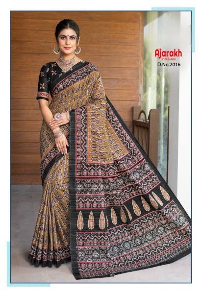 Indian Traditional Ajrakh Print Saree At Wholesale Rates Printed Cotton Sarees Wholesale