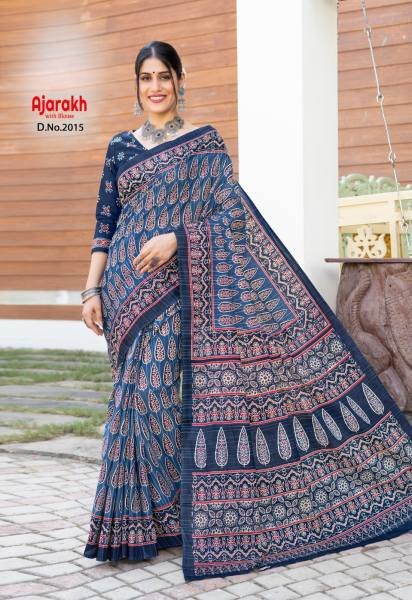 Indian Traditional Ajrakh Print Saree At Wholesale Rates Printed Cotton Sarees Wholesale