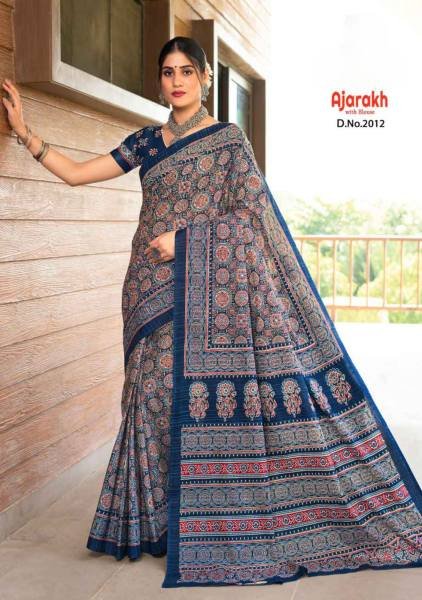 Indian Traditional Ajrakh Print Saree At Wholesale Rates Printed Cotton Sarees Wholesale