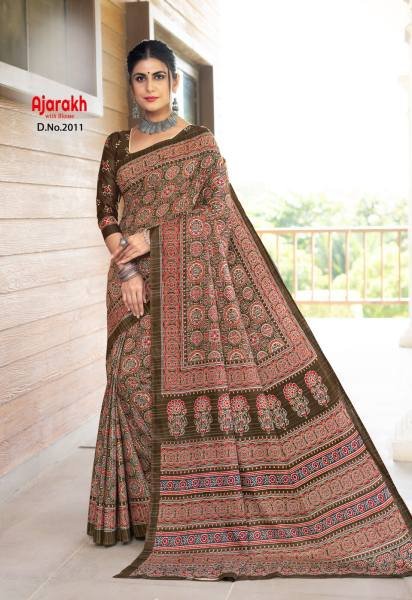 Indian Traditional Ajrakh Print Saree At Wholesale Rates Printed Cotton Sarees Wholesale