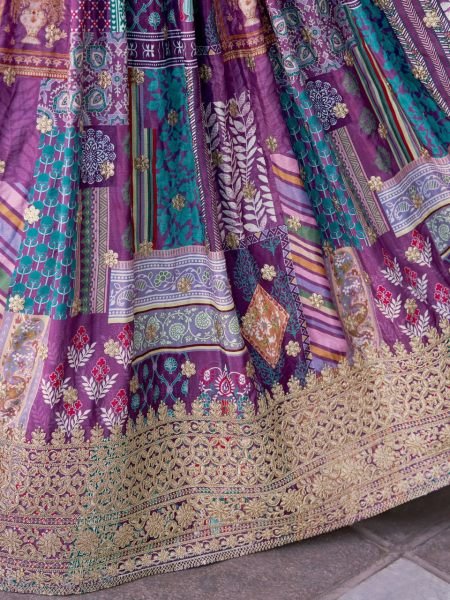 indigo Mix Chinnon Silk Lehenga with Choker Dupatta Elegant Designer Bridal Set for Big Day Designer Lehenga Choli