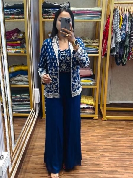 Indo Fashion Sharara with Jacket Set Trendy Ethnic Womens Party Wear Designer 3 Piece Ready to Wear Koti    Sharara Collection Ready To Wear Suit