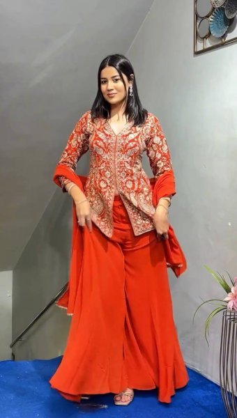 Indo -Western Orange Palazzo Suit Heavy Georgette with Stylish Dupatta Ready To Wear Collection