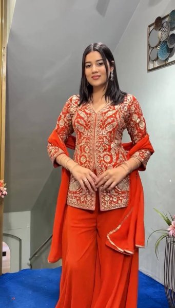 Indo -Western Orange Palazzo Suit Heavy Georgette with Stylish Dupatta Ready To Wear Collection