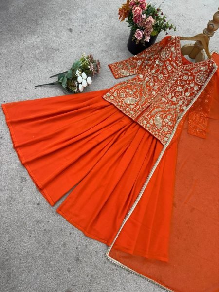 Indo -Western Orange Palazzo Suit Heavy Georgette with Stylish Dupatta Ready To Wear Collection