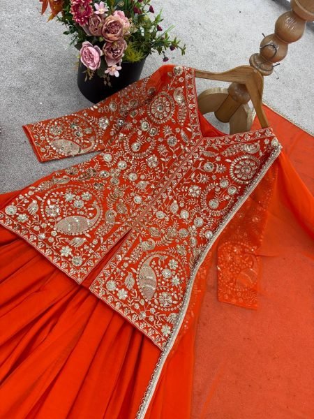 Indo -Western Orange Palazzo Suit Heavy Georgette with Stylish Dupatta Ready To Wear Collection