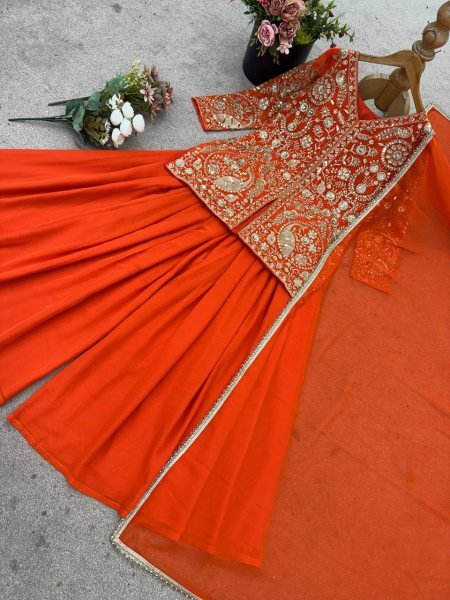 Indo -Western Orange Palazzo Suit Heavy Georgette with Stylish Dupatta Ready To Wear Collection