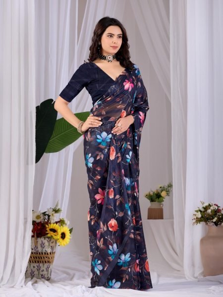 Ingenious Black Pastel Saree with Digital Print for Summer Wear Printed Cotton Sarees Wholesale