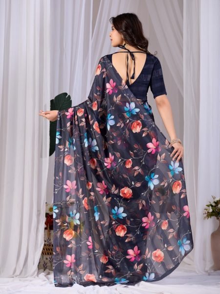 Ingenious Black Pastel Saree with Digital Print for Summer Wear Printed Cotton Sarees Wholesale