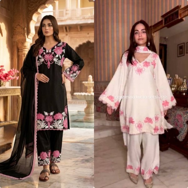 Ingenious Black Roman Glass Farshi Plazzo Set with Embroidery Work for Festive Wear Ready To Wear Collection