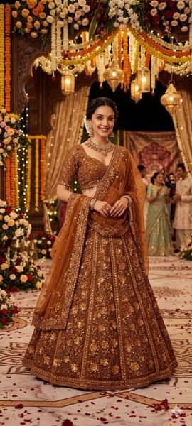 Ingenious Brown Butterfly Net Lehenga Choli with Heavy Glass Sequins Work at Wholesale Rate Designer Lehenga Choli